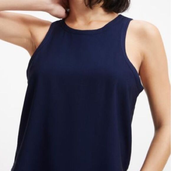 NWT Good American Good Touch Cutaway Woven Tank Navy Blue L - Picture 4 of 13